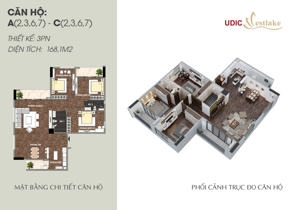 mặt bằng 3 ngủ 168m2 udic westlakke