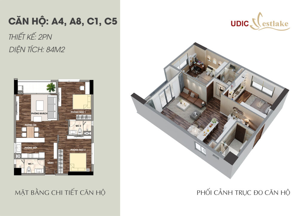 mặt bằng 84m2 2 ngủ udic westlake